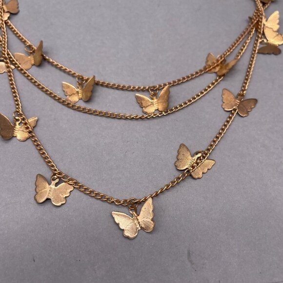 Butterfly Charms Chain Lobster Closure Gold Tone 17 Inches - Picture 4 of 6